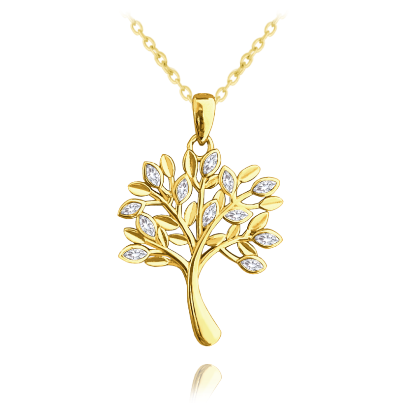 MINET Pozlátený strieborný náhrdelník STROM ŽIVOTA s bielymi zirkónmi
