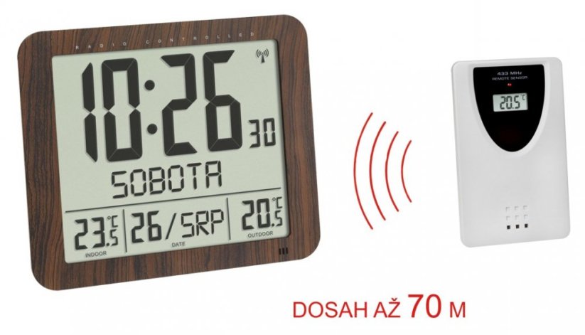 TFA 60.4518.08 - Nástenné hodiny DCF s vonkajším čidlom teploty as českým dňom v týždni