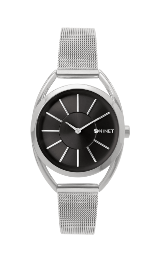 MINET Stříbrno-černé dámské hodinky ICON SILVER BLACK MESH