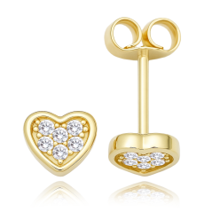 MINET Zlaté náušnice srdca s bielymi zirkónmi Au 585/1000 0,95g