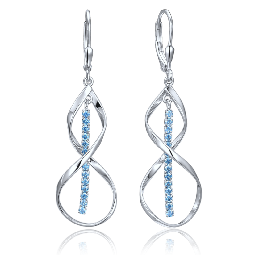 MINET Moderní stříbrné náušnice s modrými zirkony