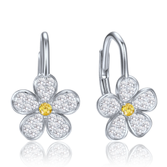 MINET Detské strieborné náušnice kytička so žltými a bielymi zirkónmi