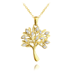 MINET Pozlátený strieborný náhrdelník STROM ŽIVOTA s bielymi zirkónmi