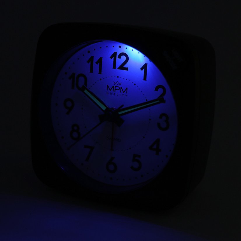 Budík s LED podsvícením a tichým chodem MPM  C01.3968.90