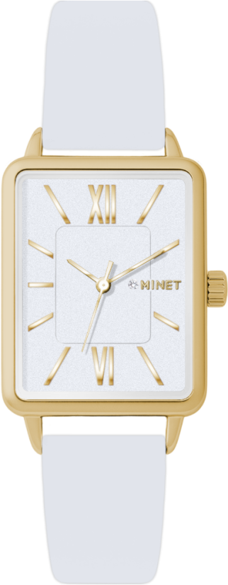 MINET Strieborno-zlaté dámske hodinky SIENA s bielym koženým remienkom
