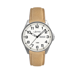 LAVVU Ocelové pánské hodinky BERGEN White / Top Grain Leather se svítícím číselníkem