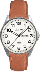 LAVVU Ocelové pánské hodinky BERGEN White / Top Grain Leather se svítícím číselníkem