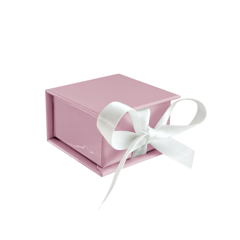 MINET Růžová magnetická krabička na šperky s bílou stuhou - 5 x 5 x 3 cm