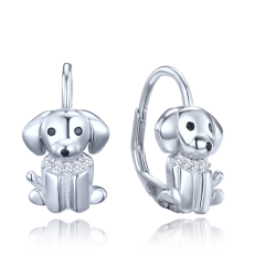 MINET Detské strieborné náušnice psíkovia s čiernymi a bielymi zirkónmi