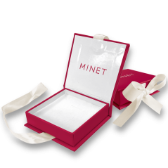 MINET PREMIUM Tmavě růžová magnetická krabička na šperky s béžovou stuhou - 8 x 8 x 2,5 cm