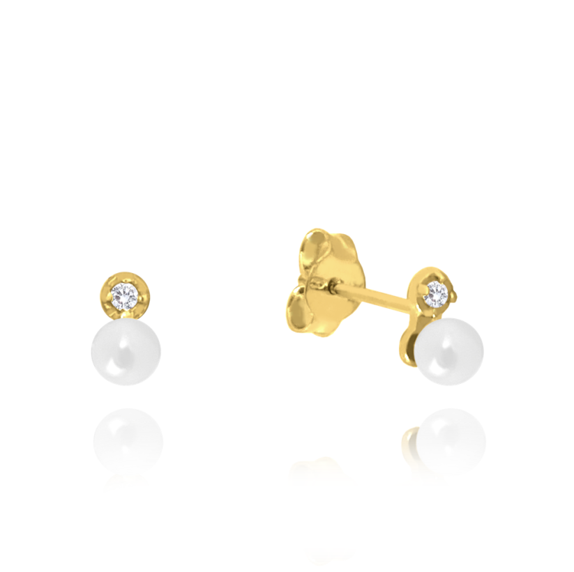 MINET Zlaté náušnice s bílými zirkony a perličkami Au 585/1000 0,60 g