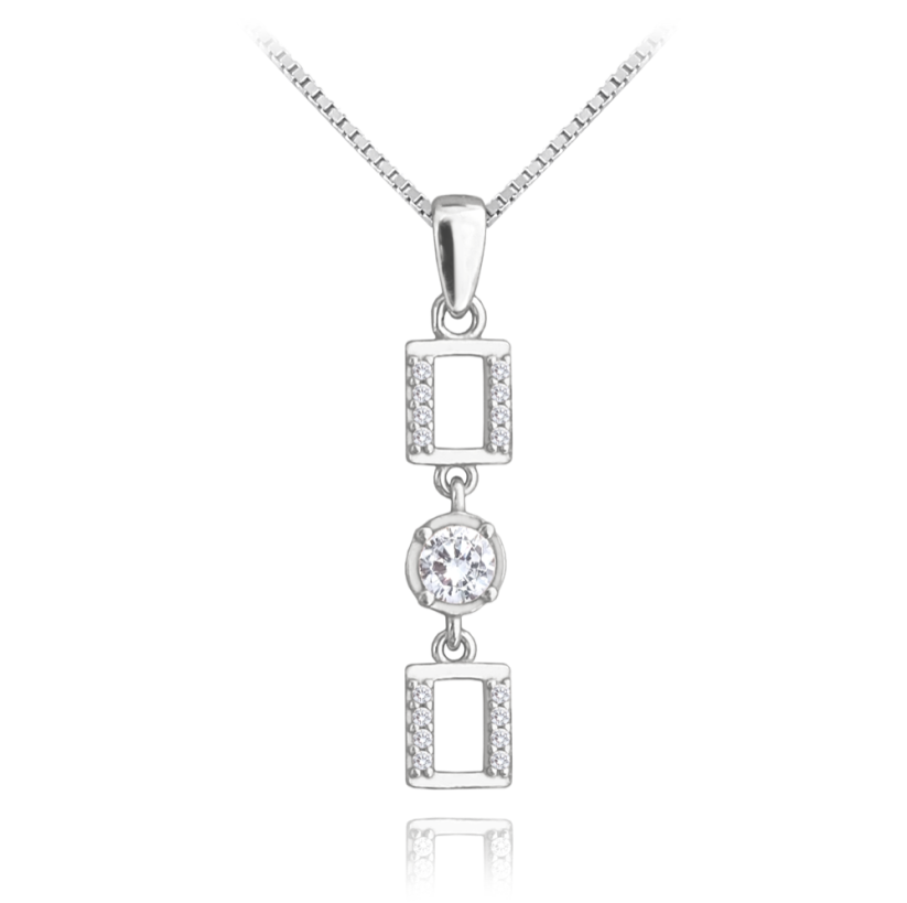 MINET Stříbrný náhrdelník KOSTKY s bílými zirkony