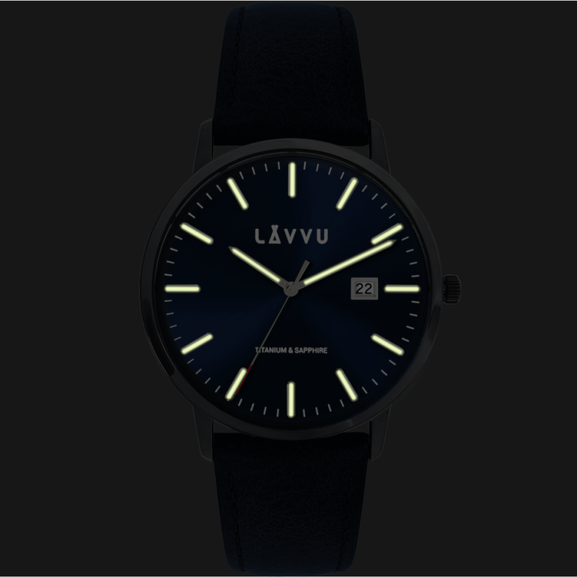 LAVVU Modré pánské hodinky se safírovým sklem Copenhagen Titanium Blue
