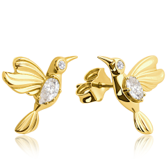 MINET Zlaté náušnice kolibríky s bielymi zirkónmi Au 585/1000 2,20g