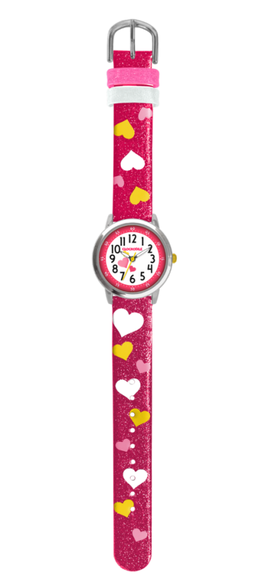 Ružové trblietavé dievčenské hodinky so srdiečkami CLOCKODILE HEARTS CWG5060