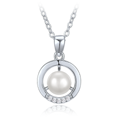 MINET Elegantný strieborný náhrdelník krúžok s perlou a zirkónom