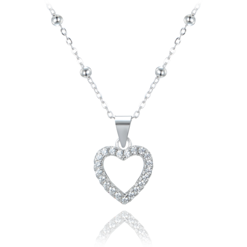 MINET Stříbrný náhrdelník srdce s bílými zirkony