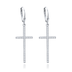 MINET Luxusné strieborné náušnice kríža s bielymi zirkónmi