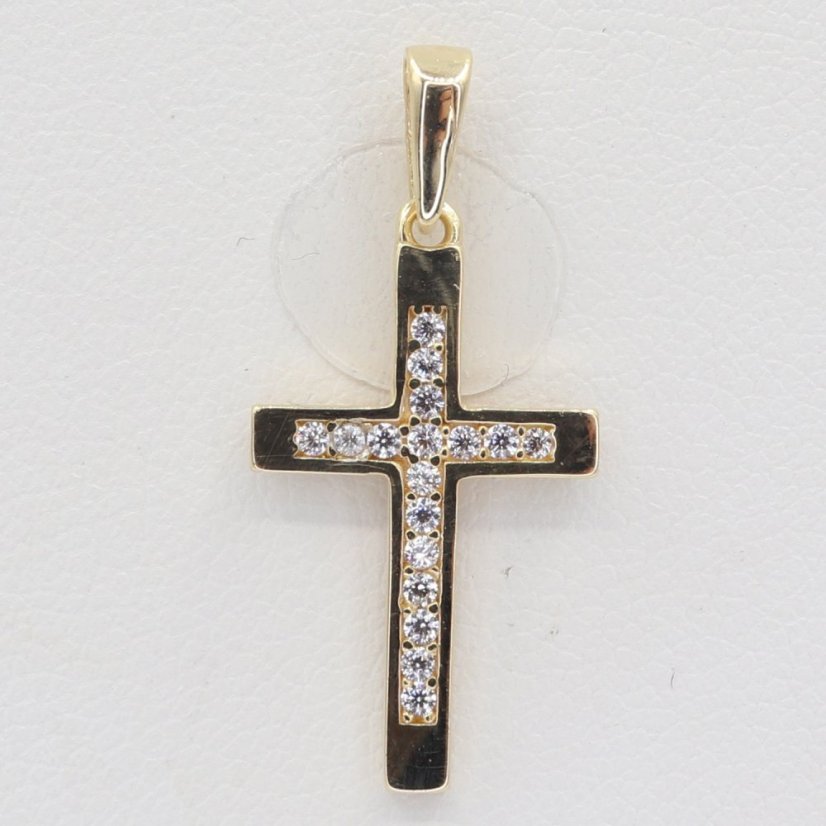Zlatý prívesok so zirkónmi krížik OP034 (585/1000) 0.9 g