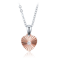 MINET Decentní rosegold stříbrný náhrdelník srdce se zirkonem