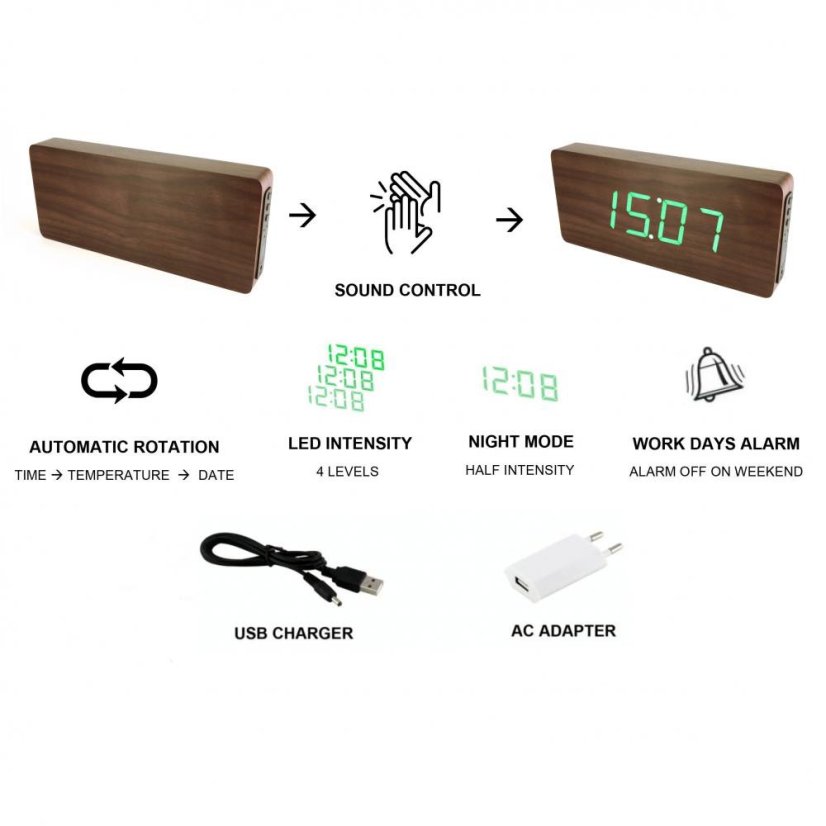Digitální svítící budík MPM C02.3672.00 GREEN