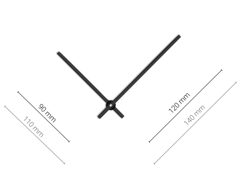 Čierne rovné hliníkové ručičky na hodiny 120 mm | 90 mm