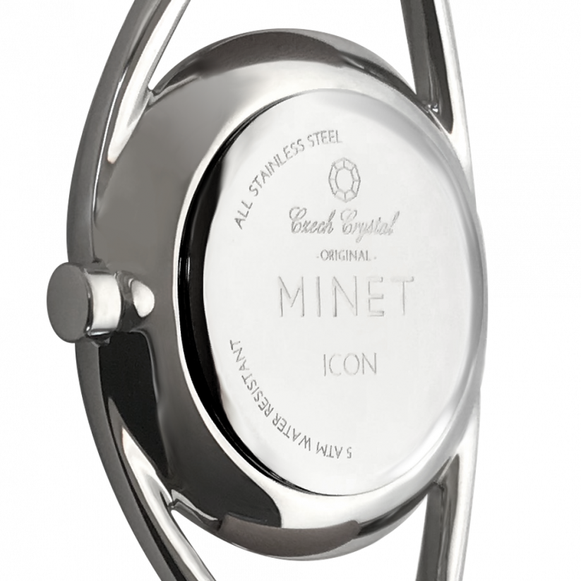 MINET Strieborno-čierne dámske hodinky ICON BLACK PEARL MESH