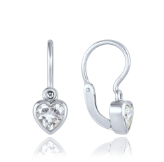 MINET Detské náušnice s predným zapínaním srdiečka z bieleho zlata so zirkónmi Au 585/1000 1,15g