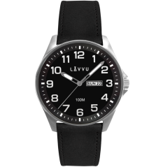 LAVVU Ocelové pánské hodinky BERGEN Black / Top Grain Leather se svítícími čísly