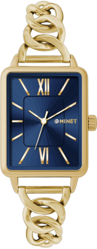 MINET Zlato-modré dámské hodinky SIENA se zlatým ocelovým řemínkem