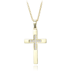 MINET Pozlátený strieborný náhrdelník krížik s drobnými zirkónmi