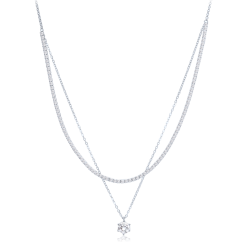 MINET Elegantný dvojitý strieborný náhrdelník s bielym zirkónom