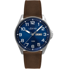 LAVVU Ocelové pánské hodinky BERGEN Blue / Top Grain Leather se svítícími čísly