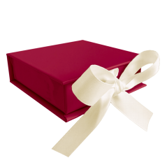 MINET Tmavě růžová magnetická krabička na šperky s béžovou stuhou - 8 x 8 x 2,5 cm