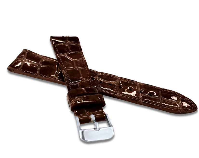 LAVVU Lesklý tmavo hnedý prešitý remienok CROCO OCALA z luxusnej kože Top Grain - 18