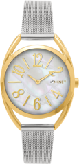 MINET Strieborno-zlaté dámske hodinky s číslami ICON GOLD PEARL MESH