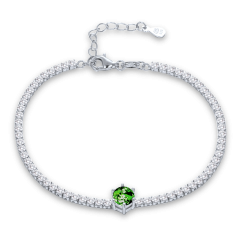 MINET Elegantný strieborný náramok so zeleným a bielym zirkónom