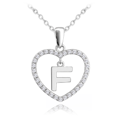MINET Stříbrný náhrdelník písmeno v srdíčku "F" se zirkony