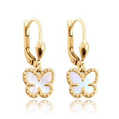 MINET Zlaté náušnice motýli s bílou perletí Au 585/1000 2,35g